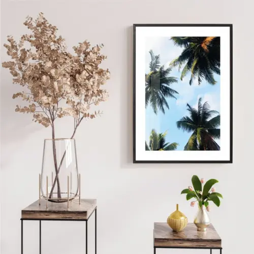 Quadro Decorativo Paisagem Coqueiro Moderno Moldura e Vidro