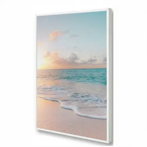 Quadro Decorativo Paisagem Mar Pôr do Sol Praia com Moldura