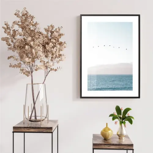 Quadro Decorativo Paisagem Mar Praia Com Moldura e Vidro