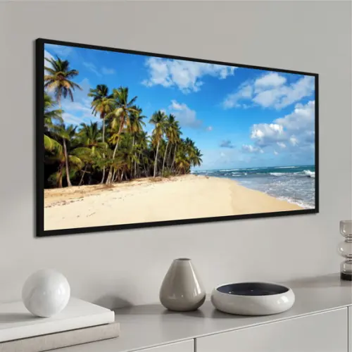 Quadro Decorativo Paisagem Praia Mar Azul Coqueiro Moldura
