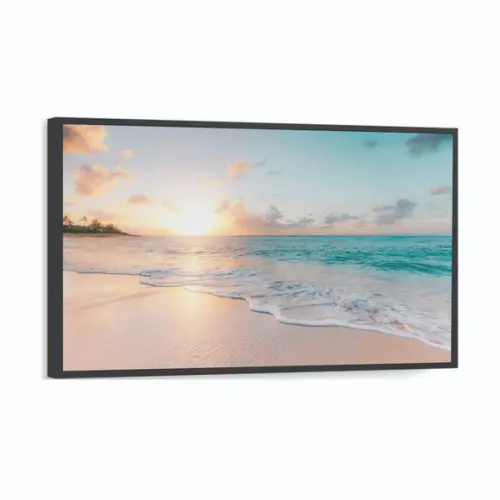 Quadro Decorativo Paisagem Pôr do Sol Praia Mar com Moldura