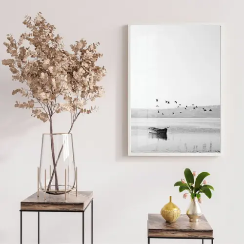 Quadro Decorativo Paisagem Preto e Branco Com Moldura Vidro