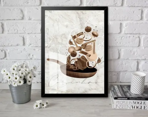 Quadro Decorativo Para Cozinha Moderno Com Moldura e Vidro