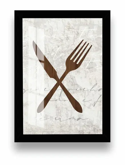 Quadro Decorativo Para Cozinha Talheres Com Moldura e Vidro
