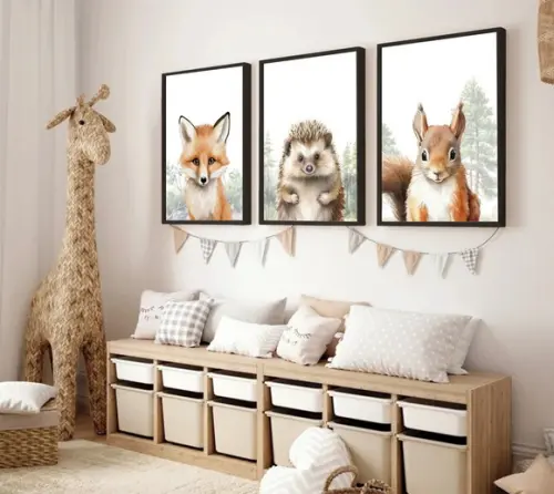 Quadro Decorativo para Quarto Infantil Animais Bebê Moldura