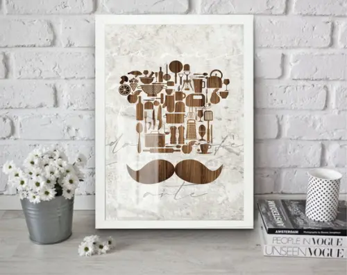 Quadro Decorativo Para Cozinha Moderno Com Vidro e Moldura