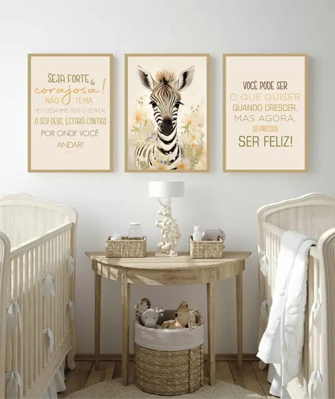 Quadro Decorativo Personalizado Infantil Animais com Moldura