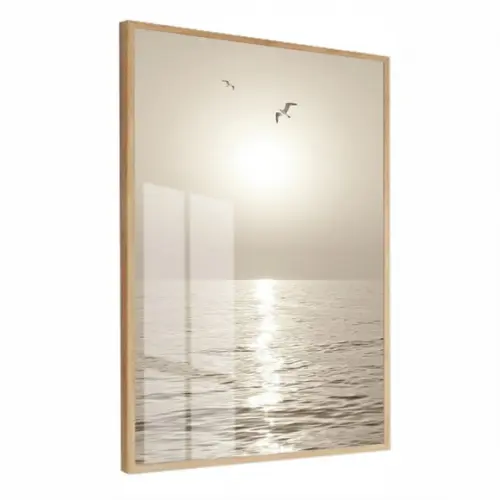Quadro Decorativo Pôr do Sol Praia Paisagem Moldura e Vidro