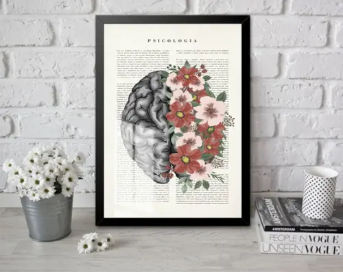 Quadro Decorativo Psicologia Cérebro Com Moldura e Vidro