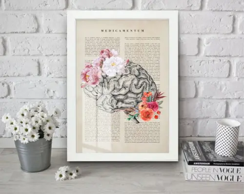Quadro Decorativo Psicologia Cérebro Anatomia Moldura Vidro