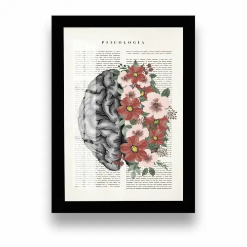 Quadro Decorativo Psicologia Cérebro Com Moldura e Vidro