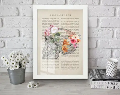 Quadro Decorativo Psicologia Cérebro Crânio Moldura e Vidro