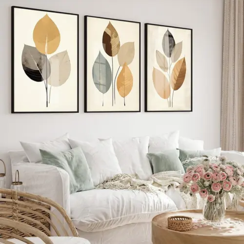 Quadro Decorativo Sala Moderna Folhagem com Moldura e Vidro