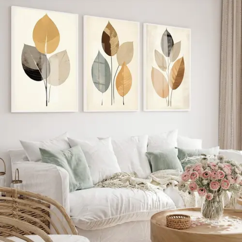 Quadro Decorativo Sala Moderna Folhagem Luxo Moldura e Vidro