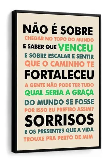 Quadro Decorativos Frases Positivas Música Letra Com Moldura