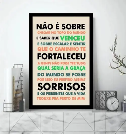 Quadro Decorativos Frases Positivas Música Letra Com Moldura