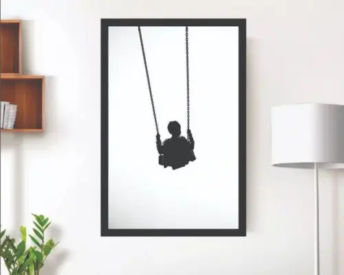 Quadros Decoração Minimalista Criança Balanço Preto e Branco