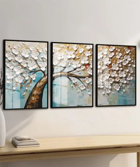 Quadros Decorativos Abstrato Arvore Folhagem Moldura e Vidro