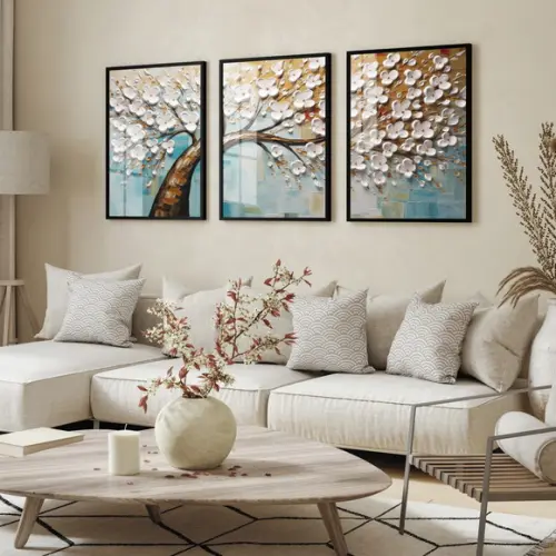Quadros Decorativos Abstrato Arvore Folhagem Moldura e Vidro