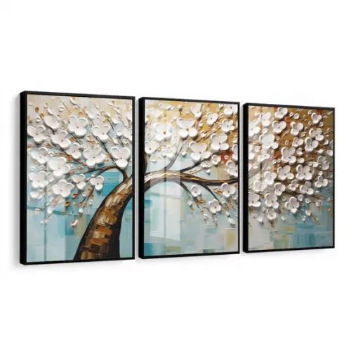Quadros Decorativos Abstrato Arvore Folhagem Moldura e Vidro