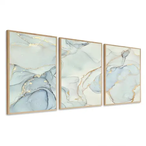 Quadros Decorativos Abstrato Azul Gold Moderno Luxo Moldura