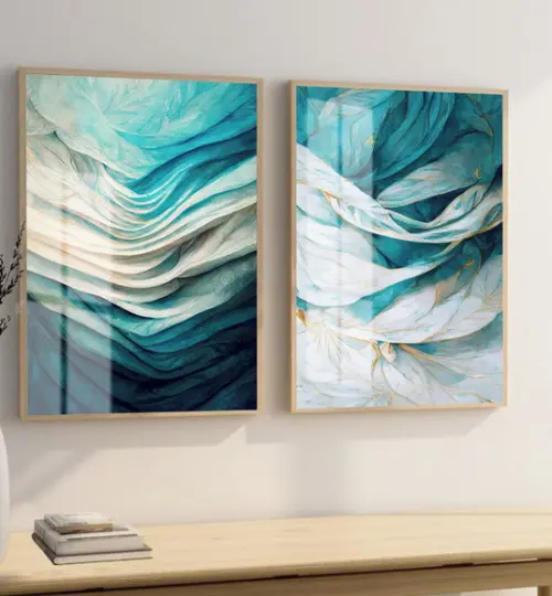 Quadros Decorativos Abstrato Azul Moderno Moldura e Vidro