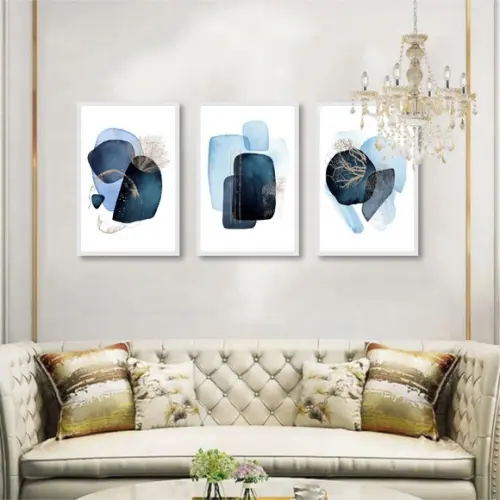 Quadros Decorativos Abstrato Azul Para Sala Quarto Moldura