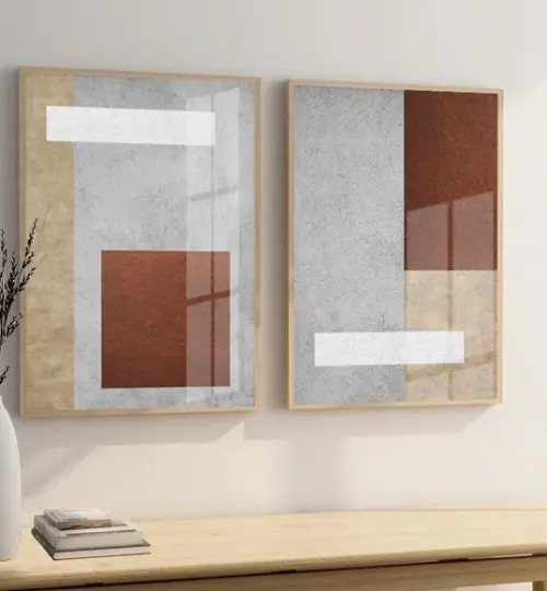 Quadros Decorativos Abstrato Bege Marrom Geométrico Vidro