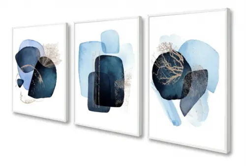 Quadros Decorativos Abstrato Azul Para Sala Quarto Moldura