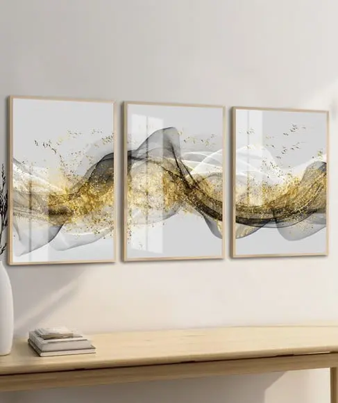 Quadros Decorativos Abstrato Dourado Moderno Moldura e Vidro