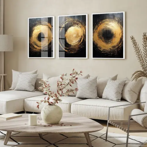 Quadros Decorativos Abstrato Dourado Moderno Moldura e Vidro
