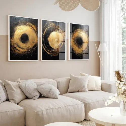 Quadros Decorativos Abstrato Dourado Moderno Moldura e Vidro