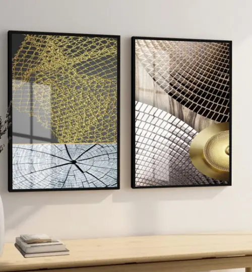 Quadros Decorativos Abstrato Dourado Moderno Moldura E Vidro