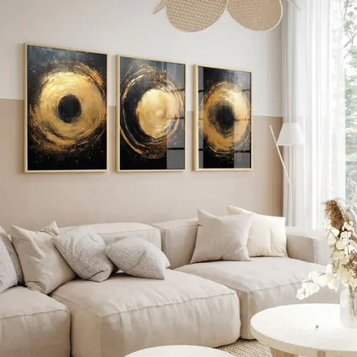 Quadros Decorativos Abstrato Dourado Moderno Moldura Vidro
