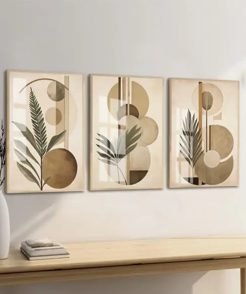 Quadros Decorativos Abstrato Folhagem Geométrico com Vidro