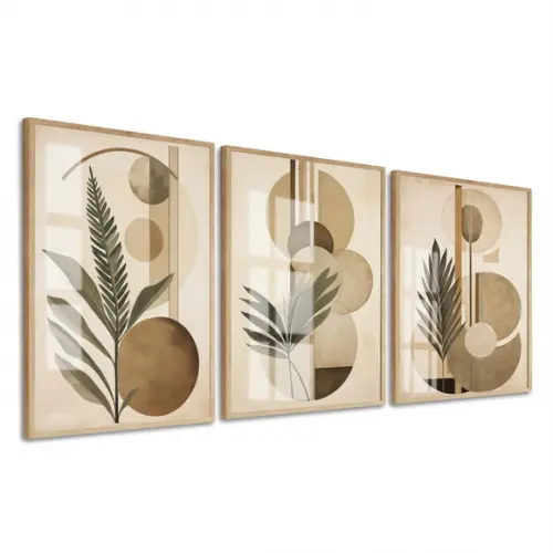 Quadros Decorativos Abstrato Folhagem Geométrico com Vidro