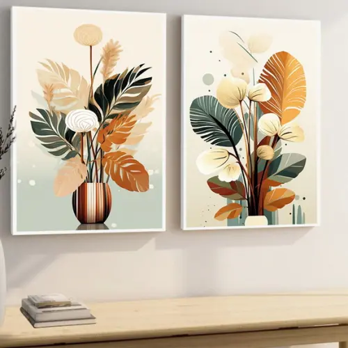 Quadros Decorativos Abstrato Folhagem Quarto Sala Moldura