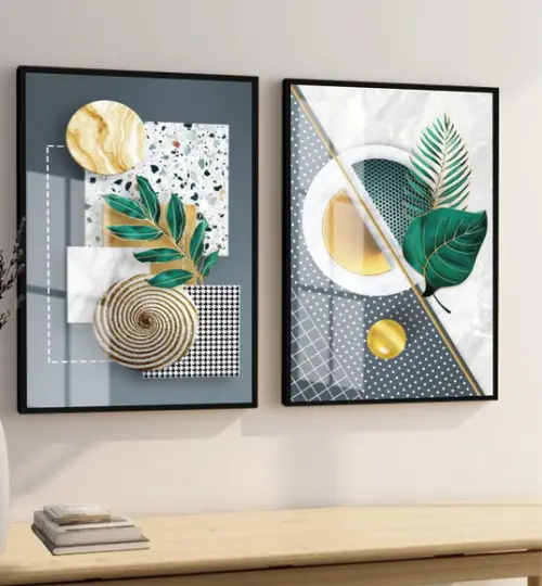 Quadros Decorativos Abstrato Folhagem Verde Moldura E Vidro
