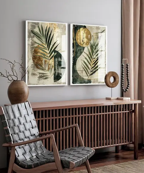 Quadros Decorativos Abstrato Folhas Verdes Moderno Vidro