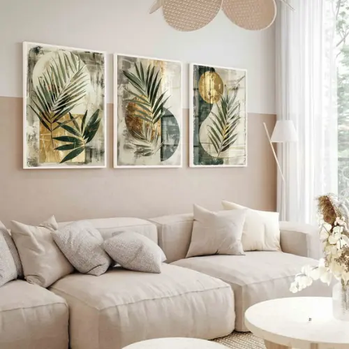 Quadros Decorativos Abstrato Folhas Verdes Moldura e Vidro