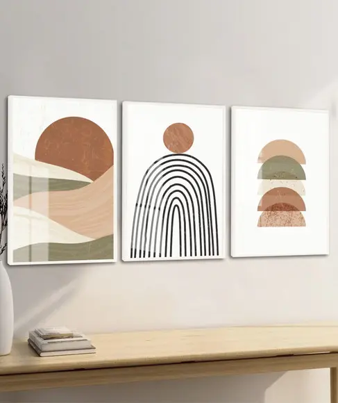 Quadros Decorativos Abstrato Geométrico Boho Moldura e Vidro