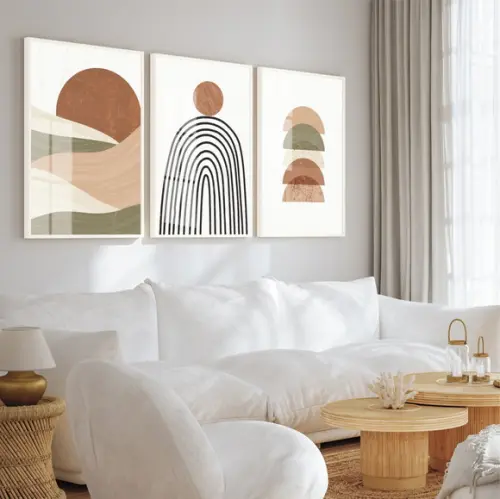 Quadros Decorativos Abstrato Geométrico Boho Moldura e Vidro