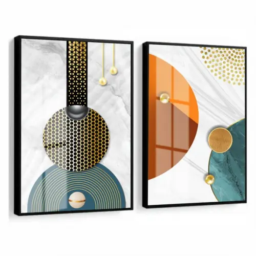 Quadros Decorativos Abstrato Geométrico Com Moldura e Vidro