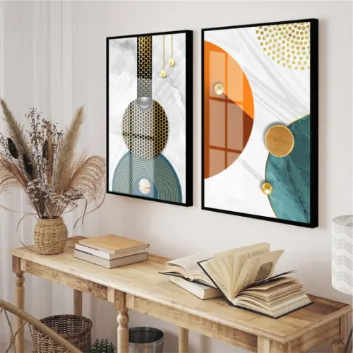 Quadros Decorativos Abstrato Geométrico Com Moldura e Vidro