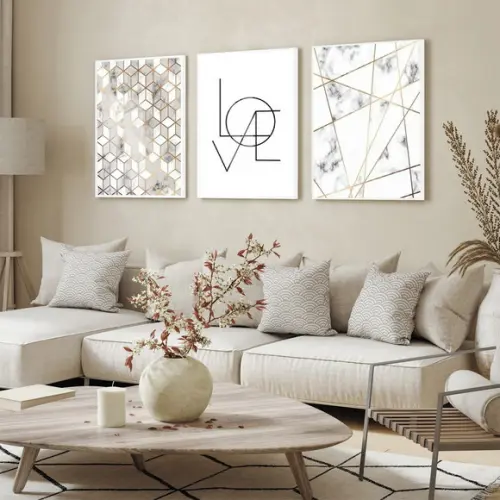 Quadros Decorativos Abstrato Mármore Love Frases com Vidro