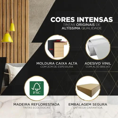 Quadros Decorativos Abstrato Mármore Dourado Moldura e Vidro