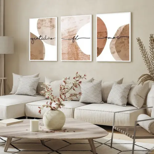 Quadros Decorativos Abstrato Marrom Frase Moderno com Vidro