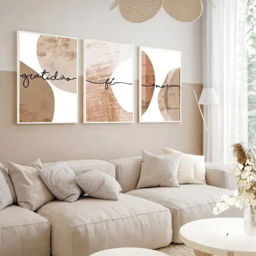 Quadros Decorativos Abstrato Marrom Frase Moderno com Vidro