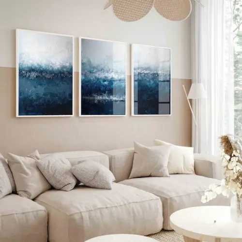 Quadros Decorativos Abstrato Moderno Azul Hall Moldura Vidro