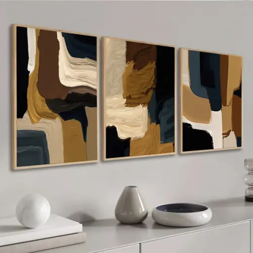 Quadros Decorativos Abstrato Moderno Boho Marrom com Moldura